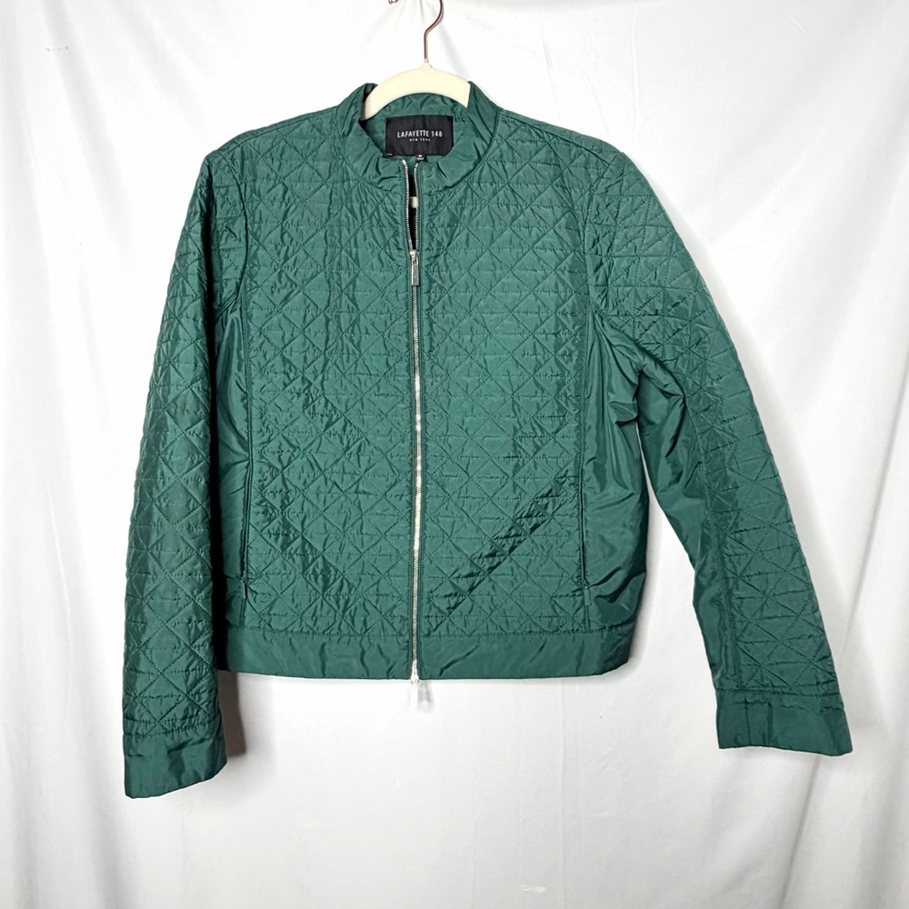 Women's LAFAYETTE 148 Green Quilted Bomber Jacket M - Picture 1 of 5
